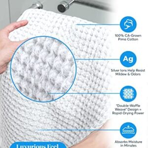 SUTERA - Silverthread Waffle Towel California - Grown Pima Cotton, Quick Drying, Ultra Soft, Lightweight and Absorbent - Waffle Weave Design - Luxury Towel (Bath, White) 31" x 57"