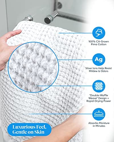 SUTERA - Silverthread Waffle Towel California - Grown Pima Cotton, Quick Drying, Ultra Soft, Lightweight and Absorbent - Waffle Weave Design - Luxury Towel (Bath, White) 31" x 57"