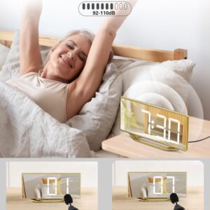 Alarm Clock for Bedroom, Modern Digital Clock for Living Room, 8.7" LED Mirror Alarm Clock with 2 USB Charger,Snooze,12/24H,7 Adjustable Dimmer & Volume Aesthetic Bedside Clock for Teens Kids Adults