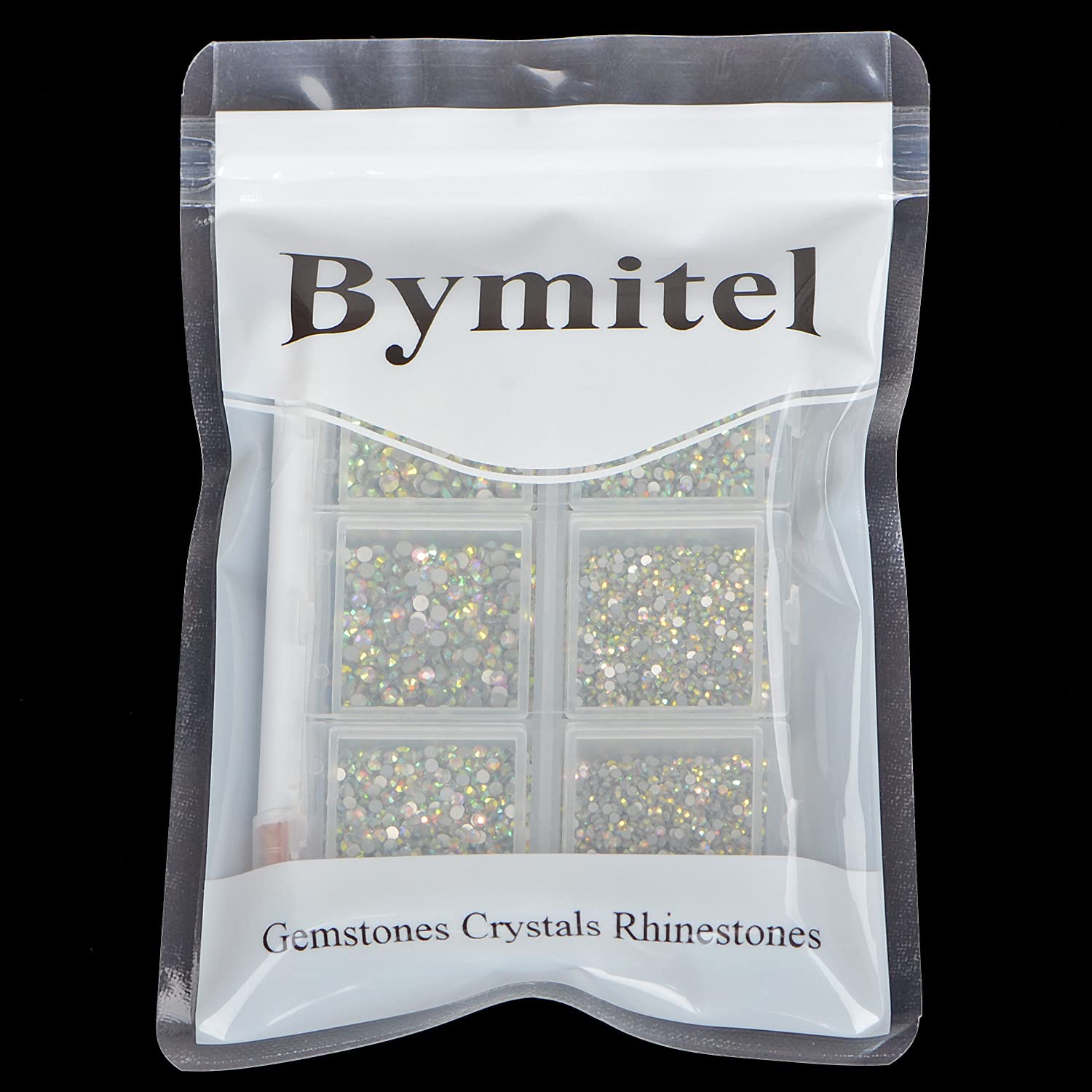 Bymitel 7200 Pieces 6 Mixed Sizes Glue Fix on Glass Rhinestones Round Crystal Gems Flatback for DIY Jewelry Making with one Picking Pen (6-Sizes 7200PCS, Crystal AB)