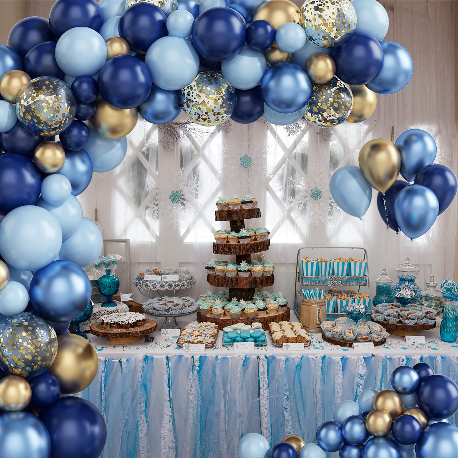 97PCS Navy Blue Balloon Garland Arch Kit, Metallic Blue and Macaron Blue Balloons, Gold Confetti and Metallic Gold Balloons Arch for Birthday Party Decorations, Wedding, Bridal Shower, Baby Shower