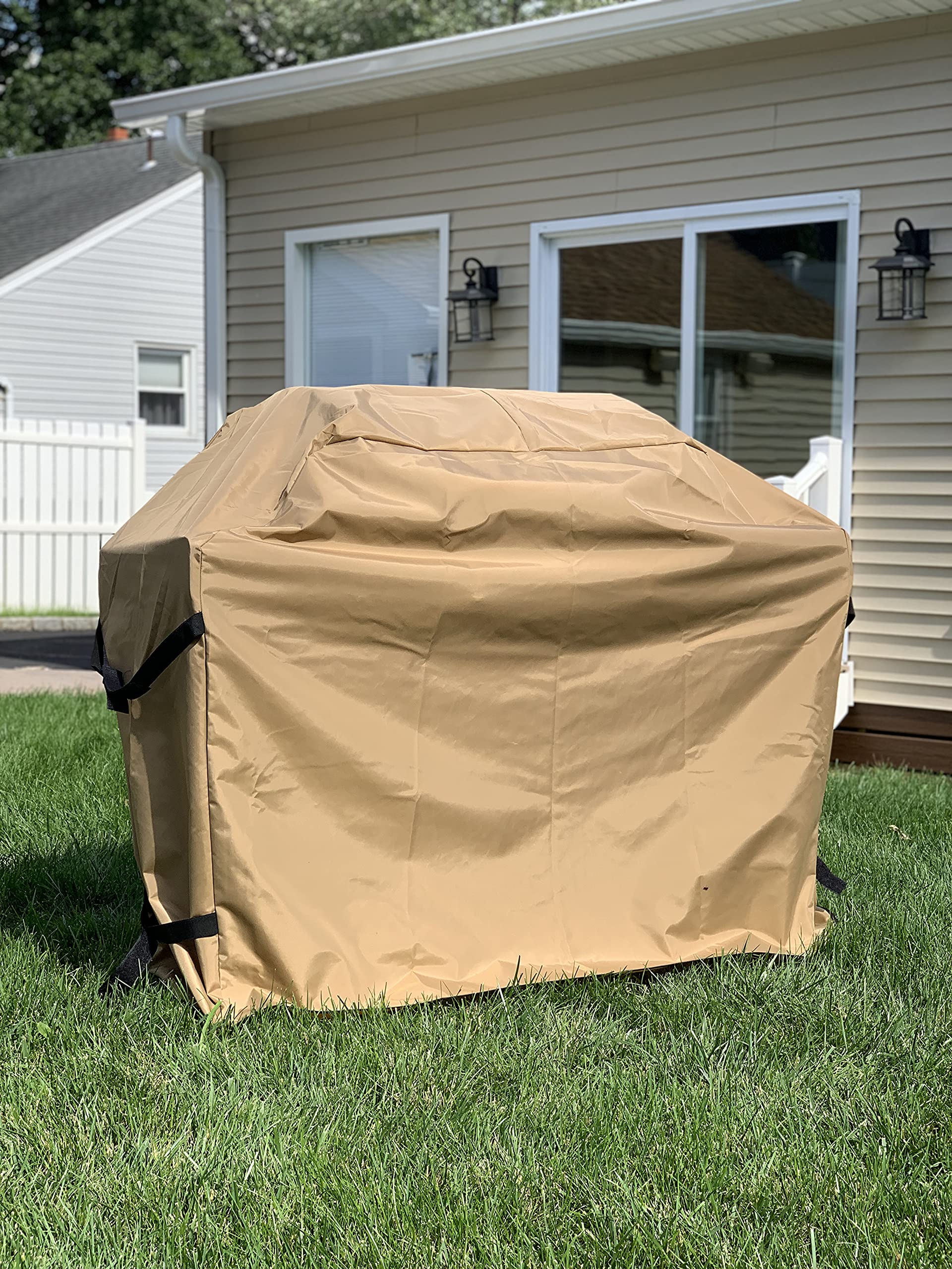 Comp Bind Technology Grill Cover, Compatible with Dyna-Glo 5 Burner Gas Grill Model DGH474CRP, Tan Padded Outdoor and Waterproof Cover Dimensions 55.2''W x 23.9''D x 47''H by Comp Bind