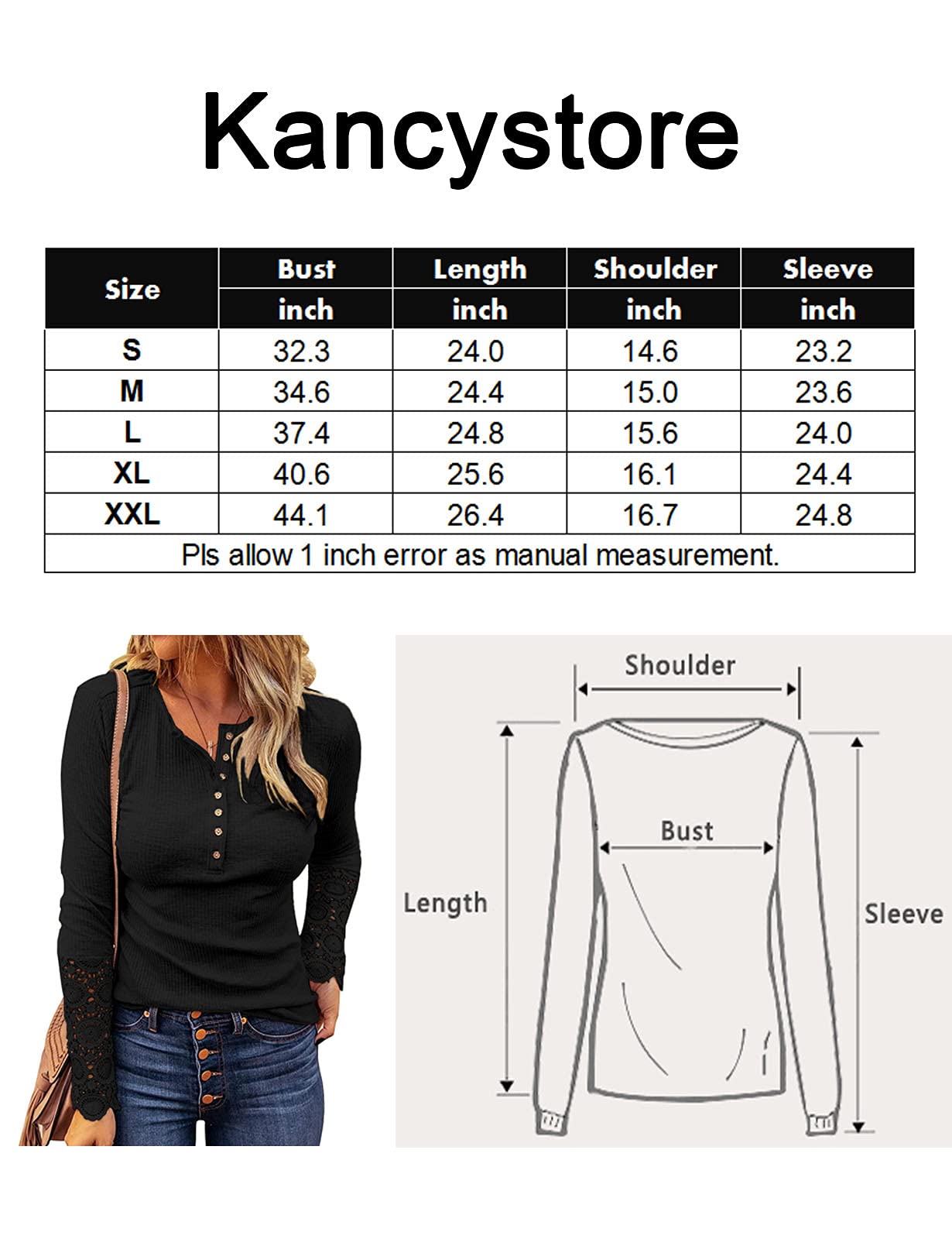 Kancystore Womens Fall Clothes Work Office V Neck Button Down Knitwear Cute Blouses Navy Blue M