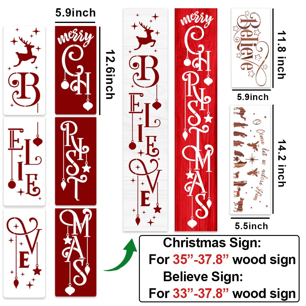 Christmas Stencils for Painting on Wood Holiday Christmas Stencil Large Believe Xmas Painting Stencils for Wall Porch Glass Wood Fabric