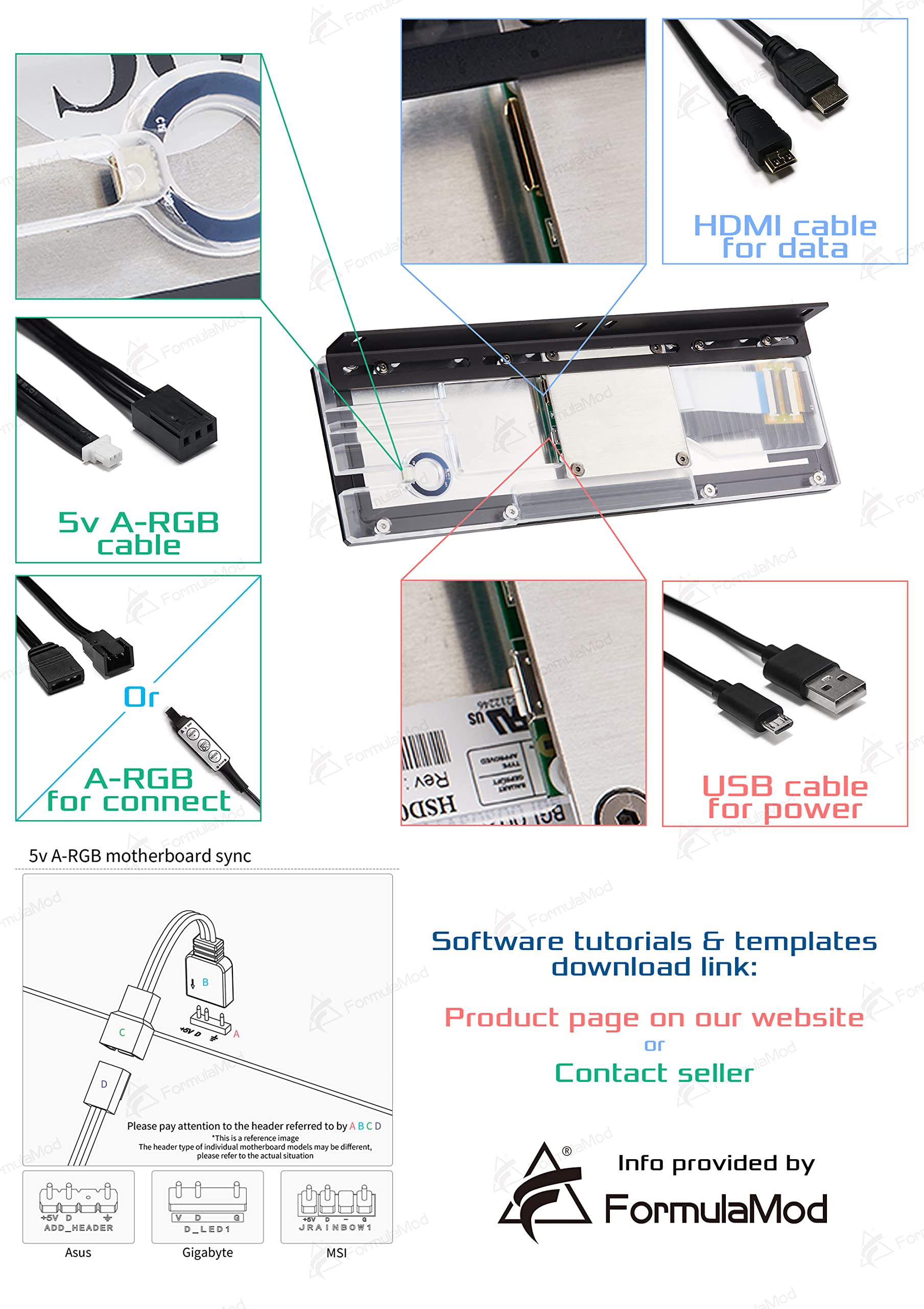 FormulaMod 8.8 Inch CPU Hardware Temperature Monitor External Expansion Display HD High Resolution LCD Screen LCD Screen for PC Case for PC ARGB Computer case Secondary Screen