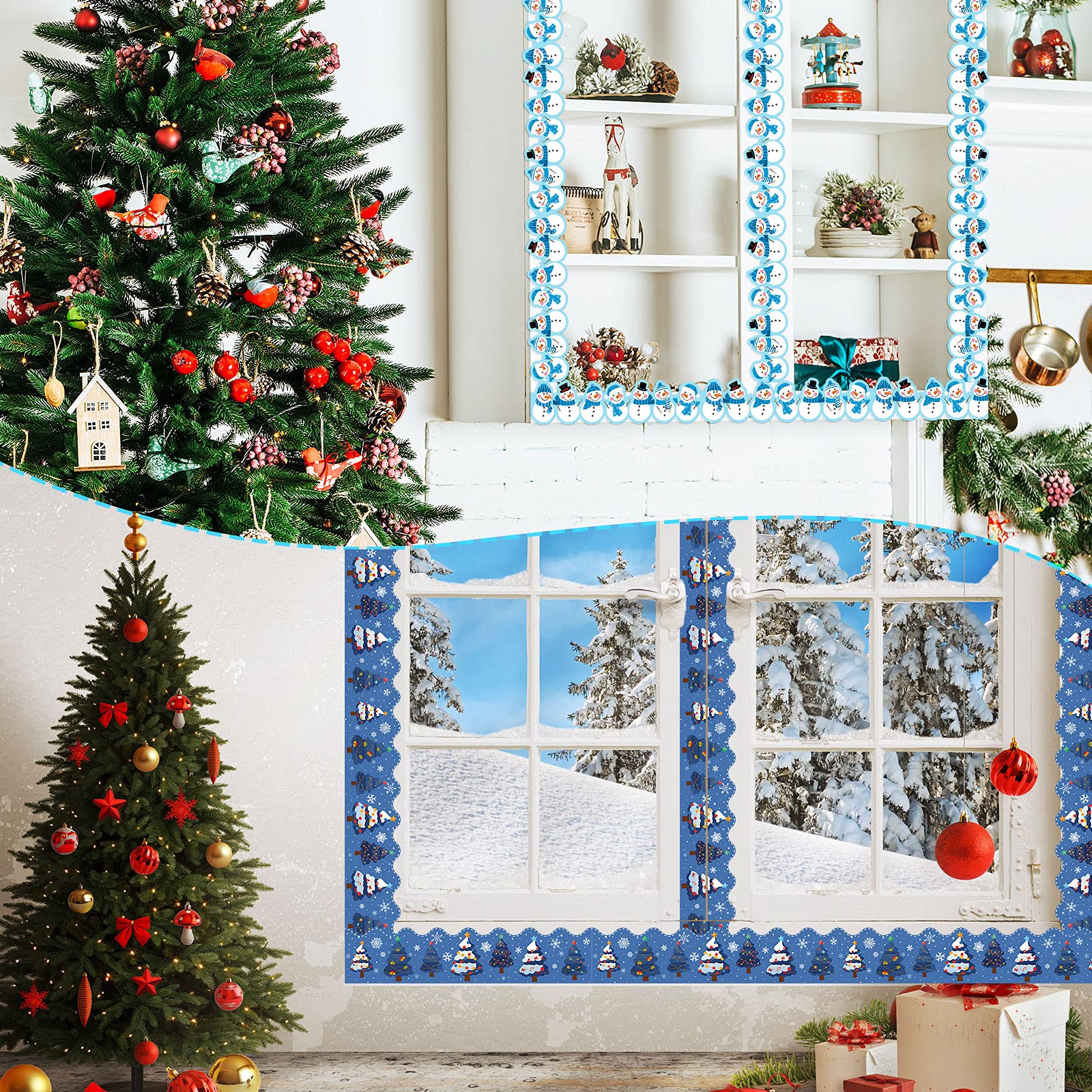 63ft Winter Bulletin Board Borders Snowman Bulletin Board Decorations Christmas Border Paper Holiday Borders Snowflake Xmas Tree Wave Trim Border for School Classroom Office Party (Vivid Style)