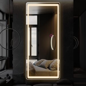 EVDINO 40"x 18" LED Lighted Wall Mounted Mirror, Full-Length with Lights, Over The Door Hanging Vanity Makeup Dressing Body Mirror for Bedroom Cloak Room