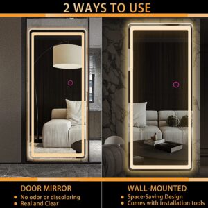 EVDINO 40"x 18" LED Lighted Wall Mounted Mirror, Full-Length with Lights, Over The Door Hanging Vanity Makeup Dressing Body Mirror for Bedroom Cloak Room