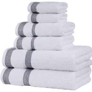 CASA COPENHAGEN Solitaire 6 Pieces Towel Set- Bright White, 600 GSM 2 Bath Towel 2 Hand Towel 2 Washcloth, Designed in Denmark Made of Soft Egyptian Cotton for Bathroom, kitchen & Shower