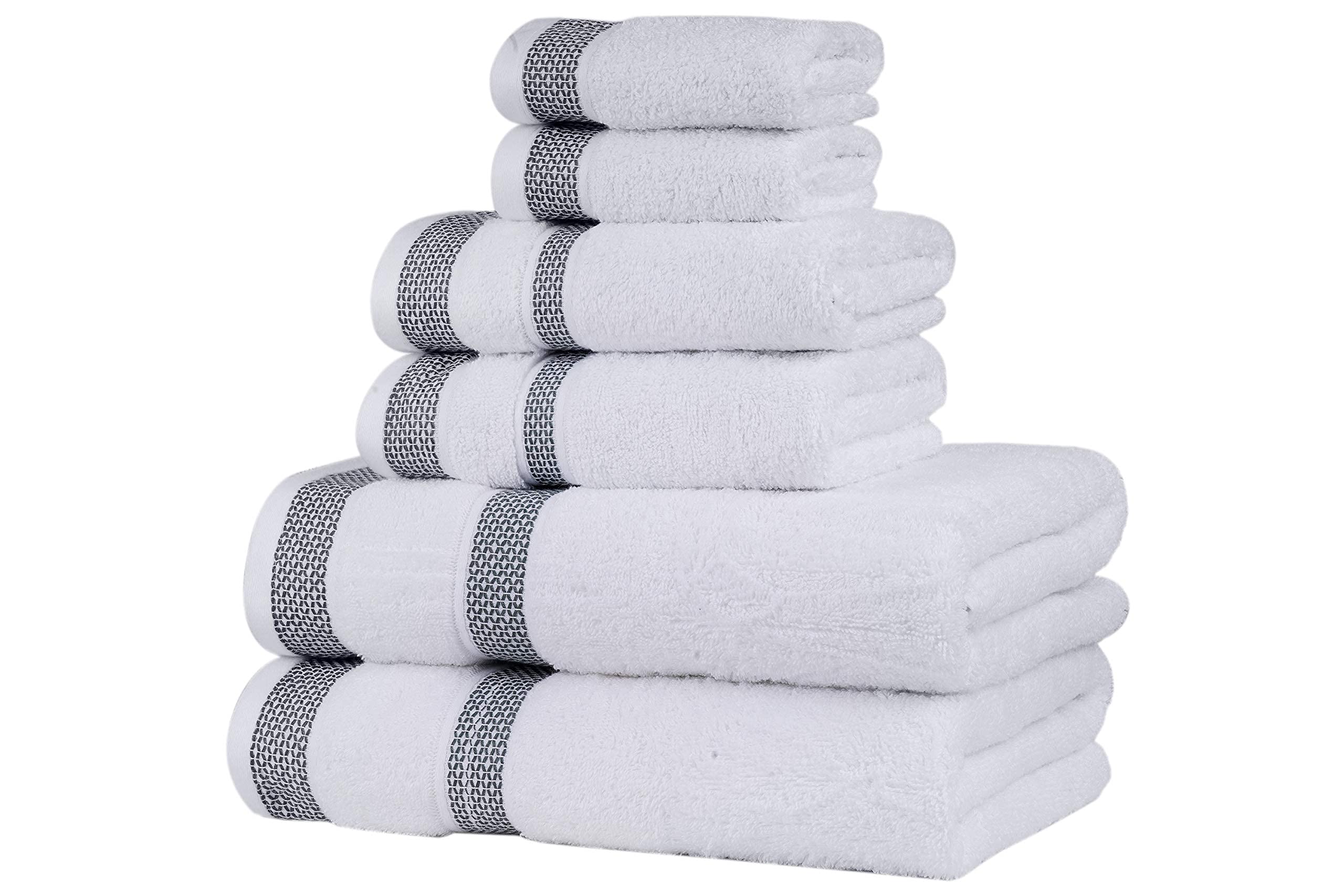 CASA COPENHAGEN Solitaire 6 Pieces Towel Set- Bright White, 600 GSM 2 Bath Towel 2 Hand Towel 2 Washcloth, Designed in Denmark Made of Soft Egyptian Cotton for Bathroom, kitchen & Shower