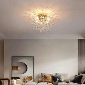 6-Light Sputnik Flush Mount Ceiling Light Fixture, Modern Gold Crystal Firework Ceiling Lights, Close to Ceiling Lamp for Bedroom Kitchen Hallway Entryway Bathroom