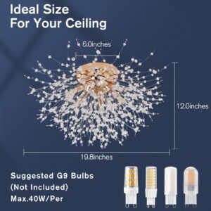 6-Light Sputnik Flush Mount Ceiling Light Fixture, Modern Gold Crystal Firework Ceiling Lights, Close to Ceiling Lamp for Bedroom Kitchen Hallway Entryway Bathroom