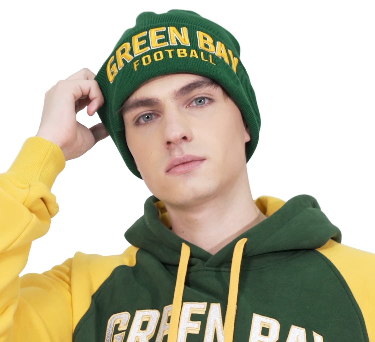 CLORPEAK Green Bay Embroidery Classic Cuff Beanie Hat Cuffed Winter Hat Knit Toque Skull Cap - Green OneSize