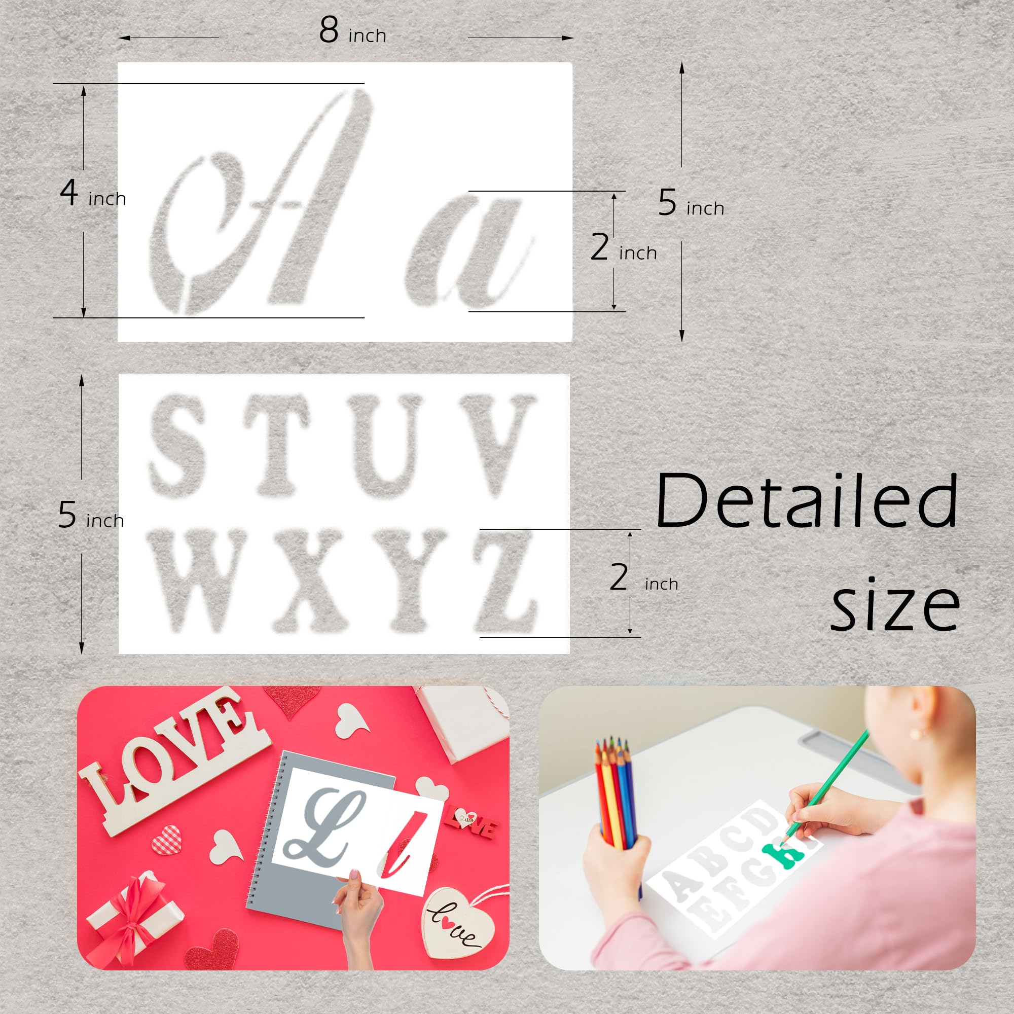 124 Alphabet Numbers & Mandala Stencils Small & Large 2 & 4 Inches Upper Lowercase Arts Crafts Letters Stencil Reusable Template for Calligraphy DIY Painting Wood Wall Fabric Rock Bullet Journal Kit