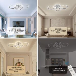 Modern Ceiling Light Fixture LED Chandelier Remote Control Dimmable 3000K-6500K Metal Polished Acrylic Flush Mount Lamp Suitable Living Room Bedroom Dining Room Kitchen (Polished Chrome, 6 Rings)