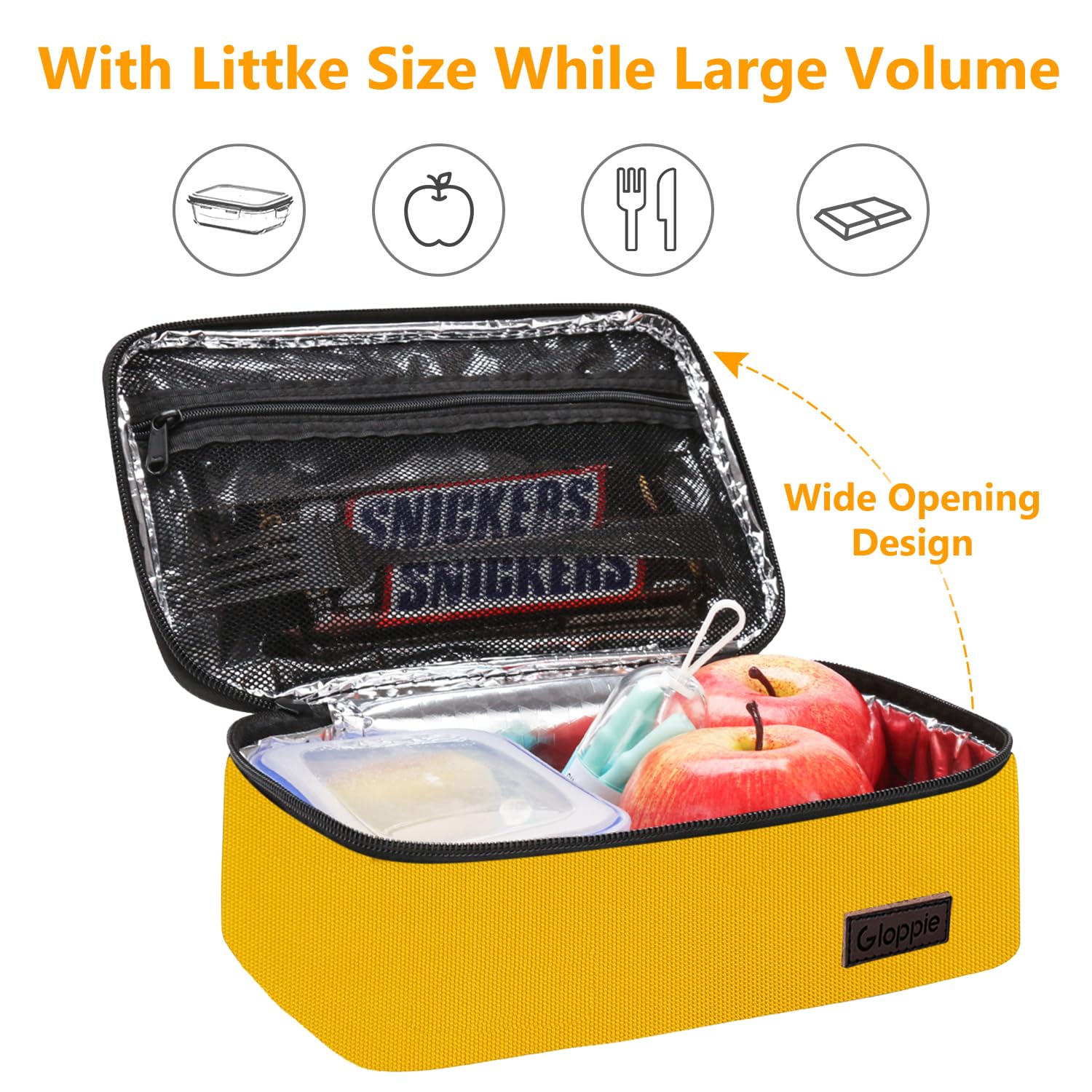 Gloppie Mini Lunch Box Small Kids Lunch Bag Compact Lunch Boxes for Men Women Insulated LunchBag Thermal Lunch Pail Petty Bento Box Bag Reusable Sandwich Containers Snack Box Yellow