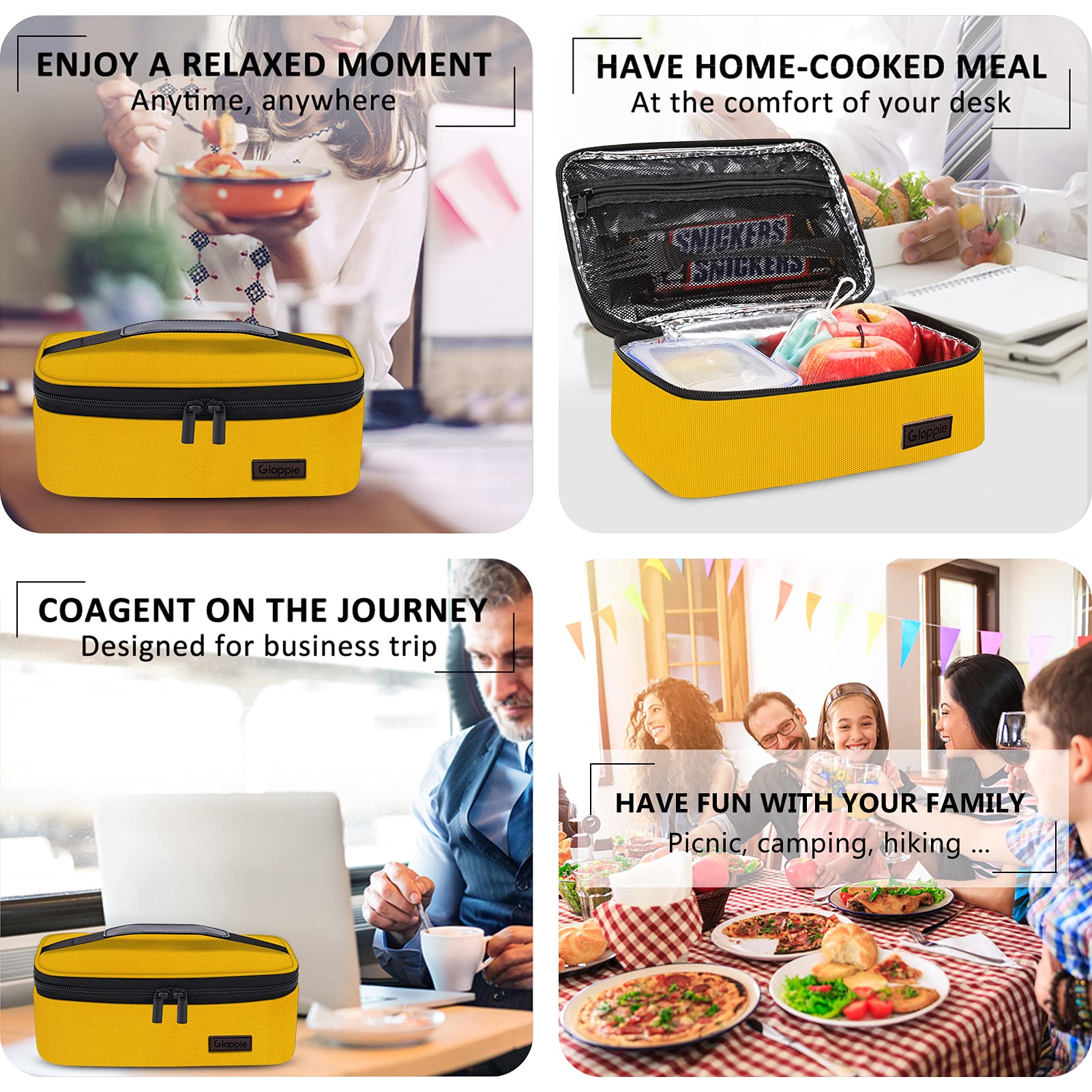 Gloppie Mini Lunch Box Small Kids Lunch Bag Compact Lunch Boxes for Men Women Insulated LunchBag Thermal Lunch Pail Petty Bento Box Bag Reusable Sandwich Containers Snack Box Yellow