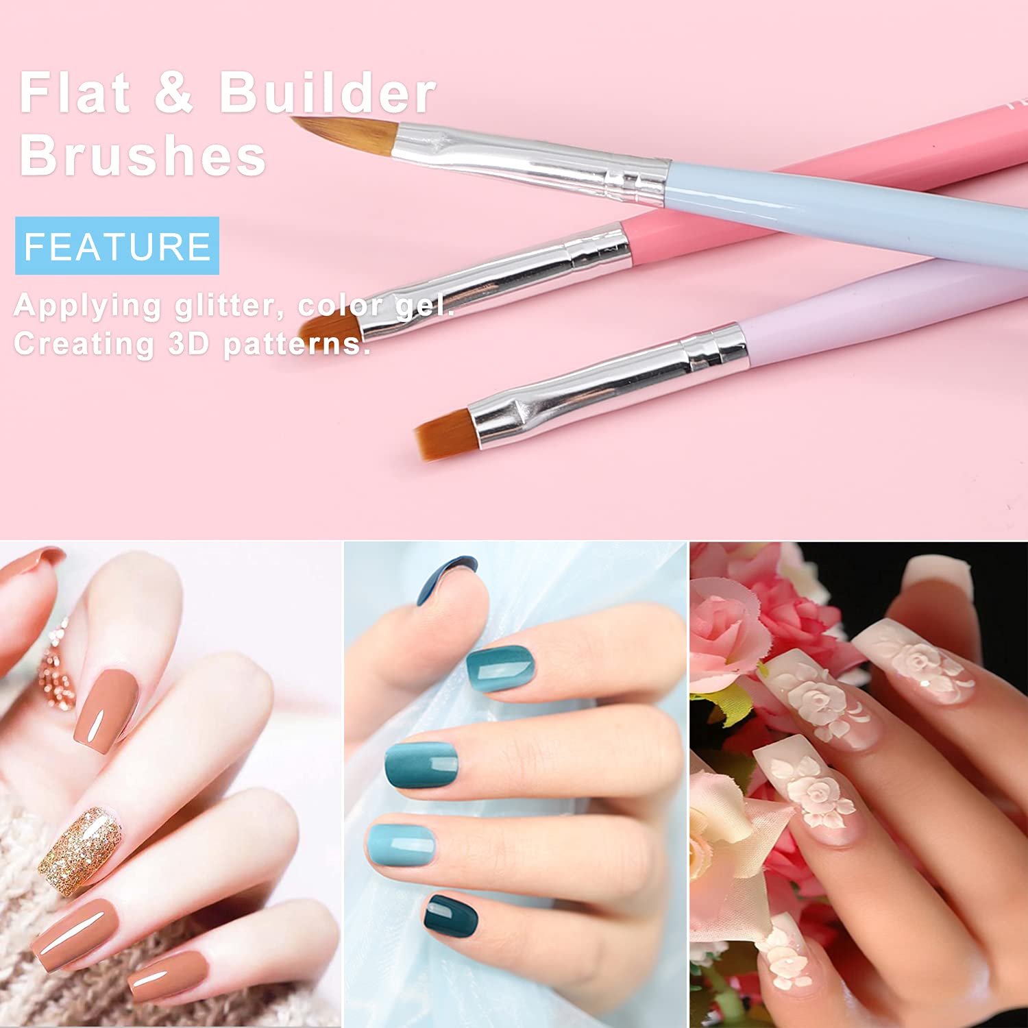 TEOYALL Nail Art Brushes, Nail Design Painting Brushes Builder Gel Brush Nail Dotting Tools Nail Fine Liner Brushes