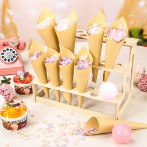 Queekay Cone Holder Ice Cream Cone Holder Stand 11 Holes Food Cone Display Stand Hand Roll Sushi Popcorn Stand for Party Birthday Wedding Buffet Decoration(2 Pieces)