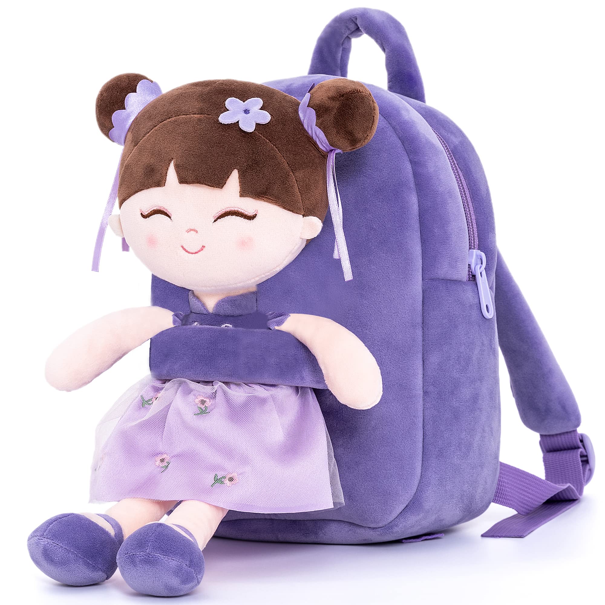 Gloveleya Kids Backpack Toddler Backpack Soft Plush Asian Girl Doll Backpacks Purple 9"