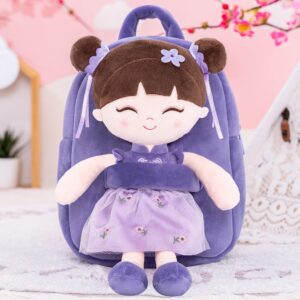 Gloveleya Kids Backpack Toddler Backpack Soft Plush Asian Girl Doll Backpacks Purple 9"