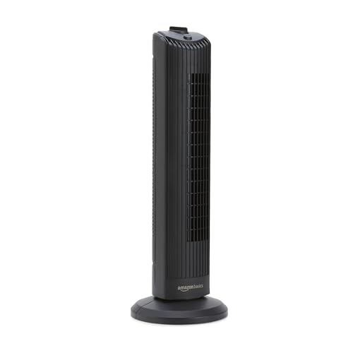 Amazon Basics Oscillating Tower Fan with Mechanical Control, Manual 3 Speeds, for Bedroom, for Home, 28 Inch, Black