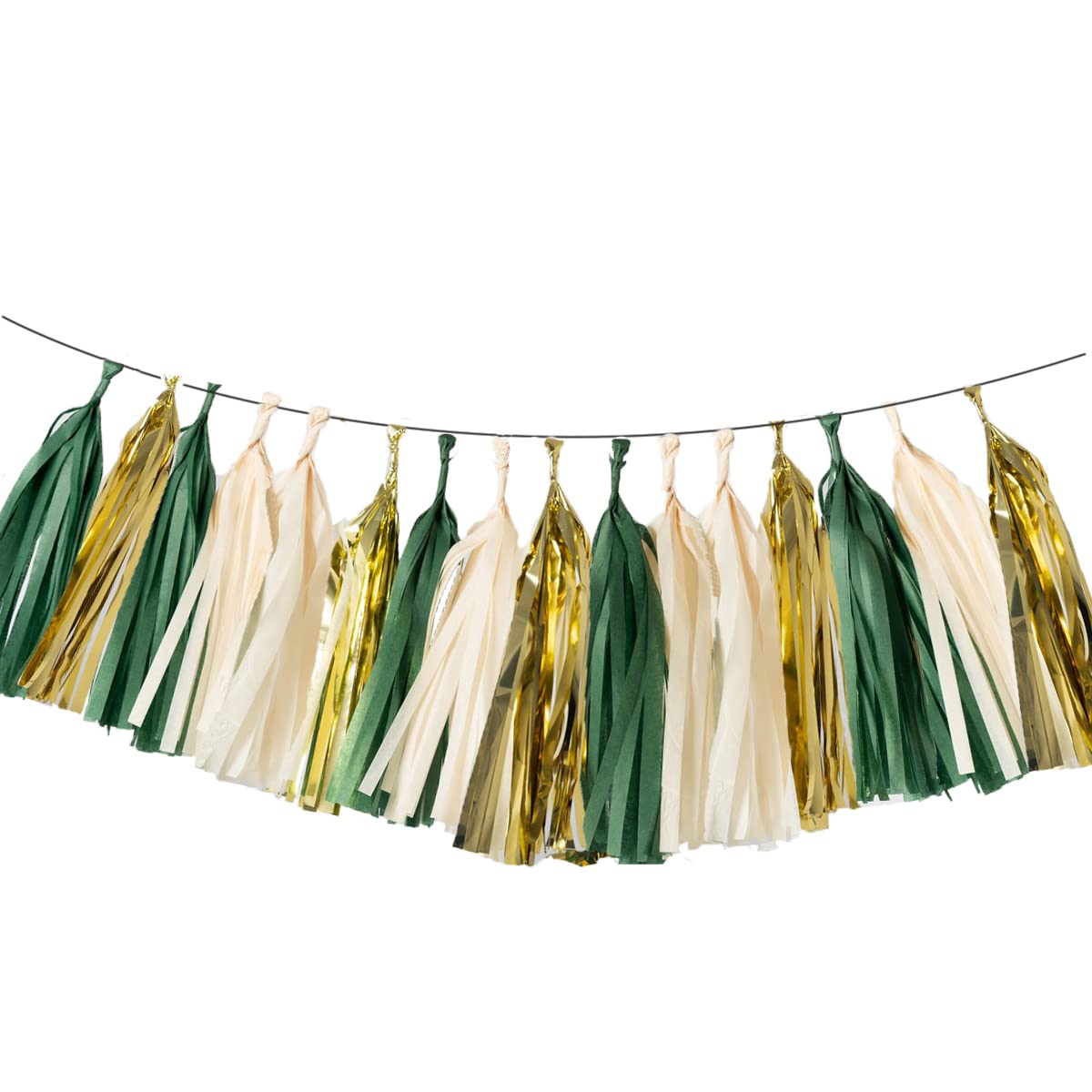 15 Pc DIY Sage Green Blush Nude Gold Tissue Paper Tassel Garland Party Banner for Neutral Baby Baptism Eucalyptus Greenery Woodland Baby Shower Rustic Wedding Party Decoration