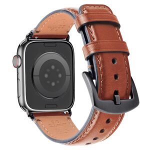 Wristitani Compatible With Apple Watch Band 49mm 45mm 44mm 42mm 41mm 40mm 38mm, Oil Wax Leather Watch Band for iWatch Series 9/8/7/6/SE/5/4/3/2/1, Vintage Replacement Wristband for Men Women