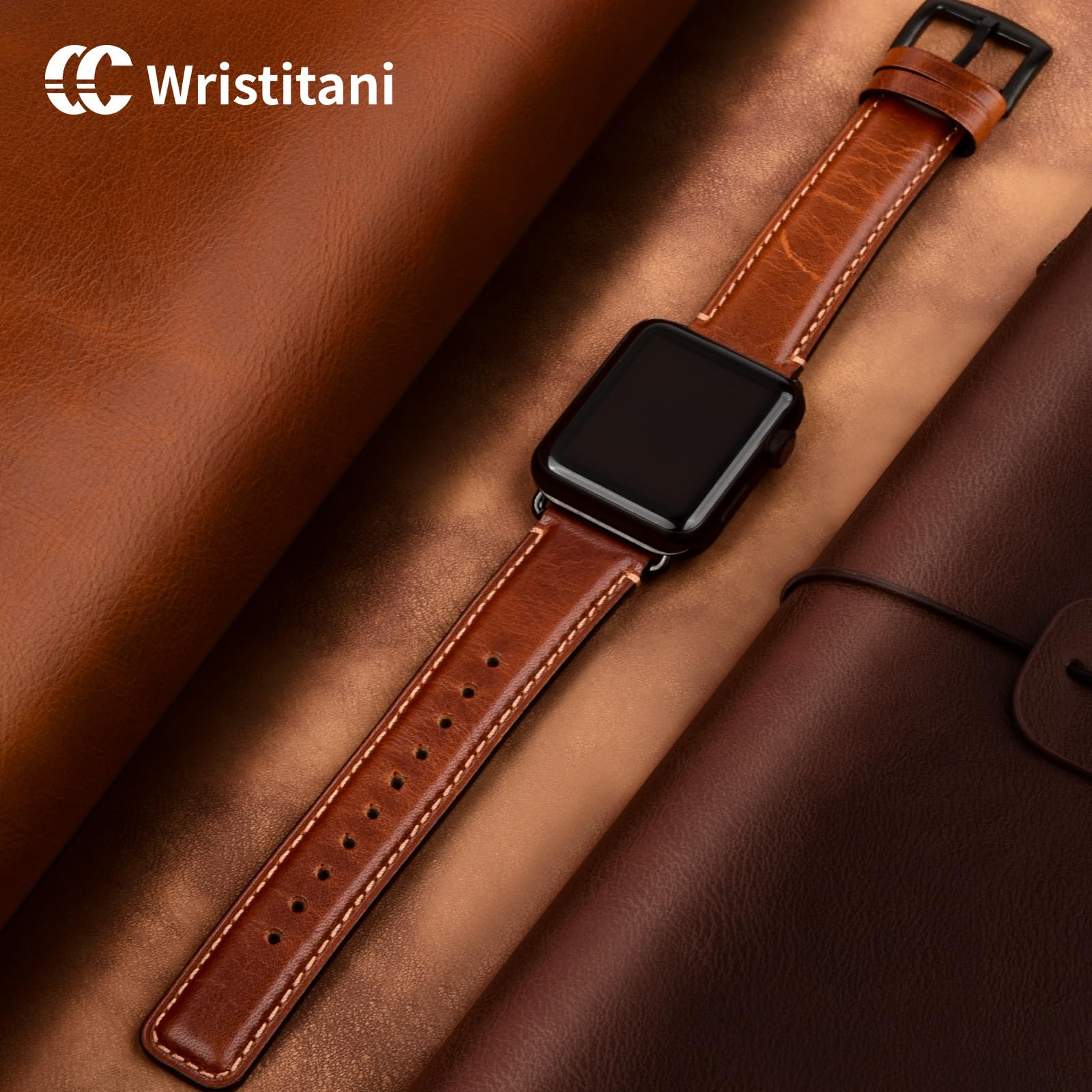 Wristitani Compatible With Apple Watch Band 49mm 45mm 44mm 42mm 41mm 40mm 38mm, Oil Wax Leather Watch Band for iWatch Series 9/8/7/6/SE/5/4/3/2/1, Vintage Replacement Wristband for Men Women