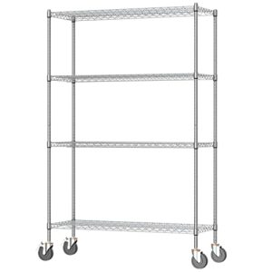 Leteuke Wire Shelving Unit with Wheels, NSF Certified 4 Tier Adjustable Storage Shelves 48"×18"×72", 2400LBS Heavy Duty Shelving Commercial Grade Metal Storage Utility Rack for Kitchen Garage, Chrome