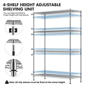 Leteuke Wire Shelving Unit with Wheels, NSF Certified 4 Tier Adjustable Storage Shelves 48"×18"×72", 2400LBS Heavy Duty Shelving Commercial Grade Metal Storage Utility Rack for Kitchen Garage, Chrome