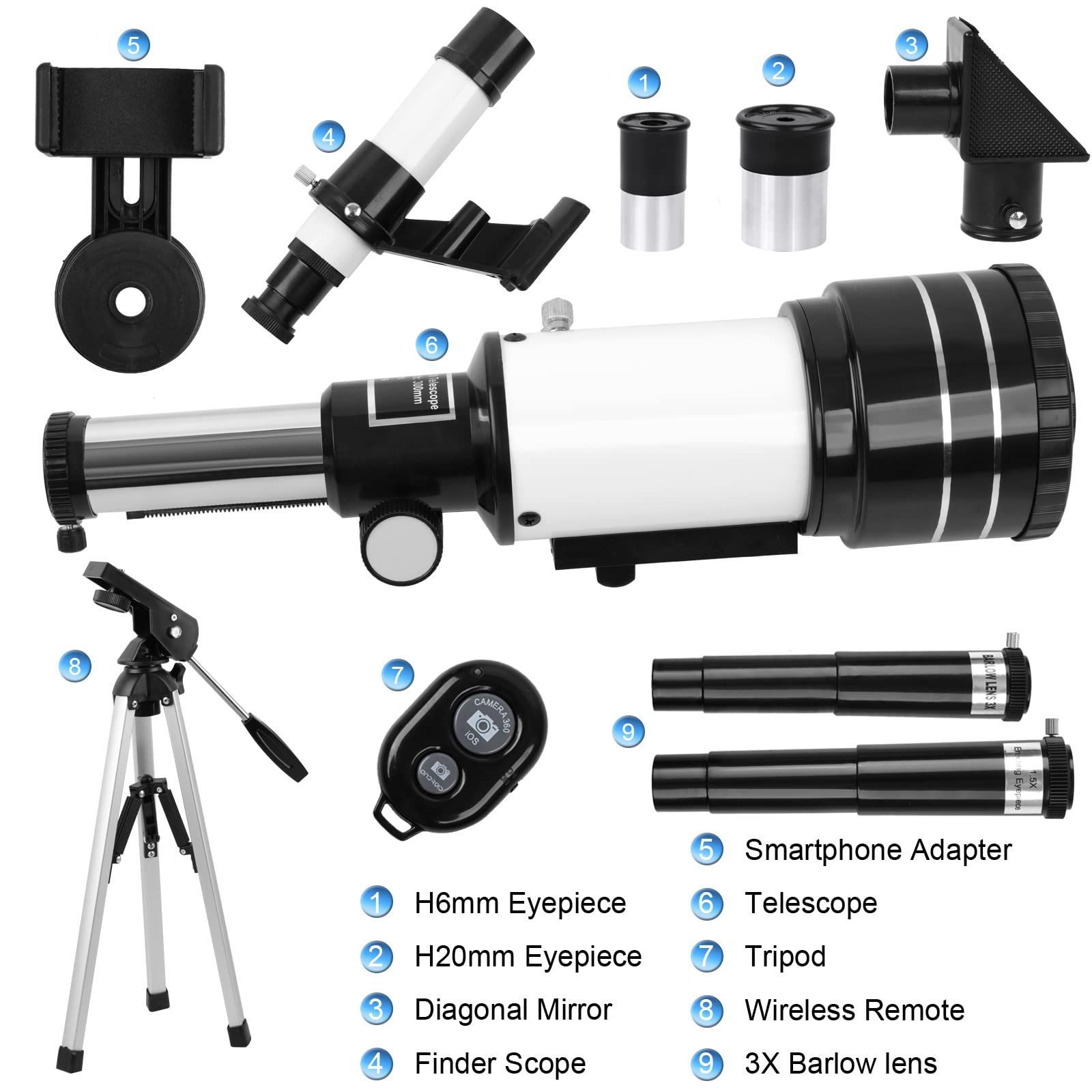 Telescope for Adults & Kids, Telescope, 70mm Aperture Refractor Telescope for Adults Astronomy Beginners Portable with Smartphone Adapter Ideal for Kids