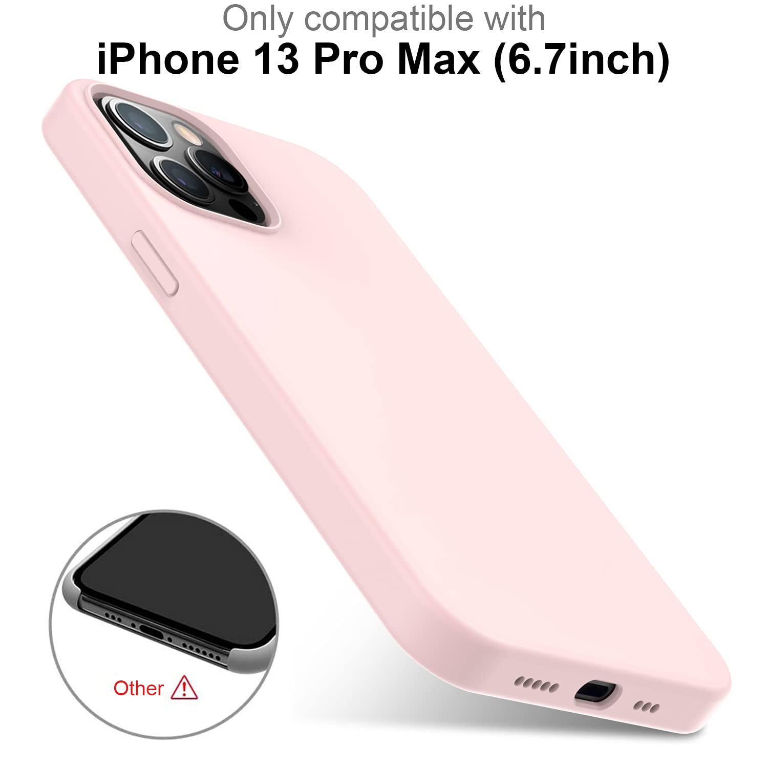 DEENAKIN Compatible with iPhone 13 Pro Max Case with Screen Protector,Soft Flexible Silicone Gel Rubber Bumper Cover,Slim Fit Shockproof Protective Phone Case for Women Girls 6.7" Light Pink