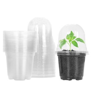 MIXC Clear Plant Nursery Pots with Humidity Dome 4" Soft Transparent Plastic Gardening Pot Planting Containers Cups Planter Small Starter Seed Starting Trays for Seedling with 10pcs Plant Labels