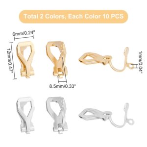 UNICRAFTALE 20pcs Stainless Steel Clip-on Earrings Painless Ear Clip Non-Pierced Ears Golden Stainless Steel Color Clip-on Earring Converter Components DIY Earring 12mm Long