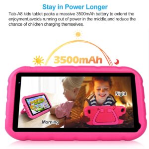 Oangcc Android Kids Tablet 7 inch Toddler Tablets for Children, Quad-Core 2GB RAM 32GB ROM (TF 128G), Parental Control, Drop-proof Case, Kids Edition WiFi 6 Tablet (Pink)