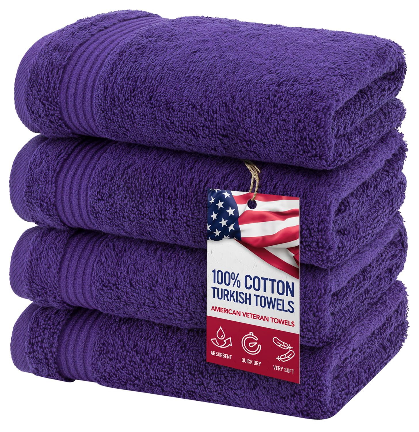 American Veteran Towel, Hand Towels for Bathroom Set of 4, 100% Cotton Turkish Hand Towel Sets Clearance Prime, Soft Drying Hand Face Towels, Purple Hand Towels