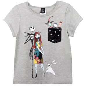 disney nightmare before christmas jack skellington lock shock and barrel zero sally big girls t-shirt gray 14-16