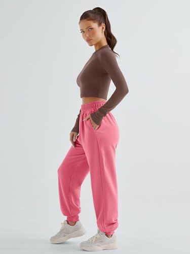 Yovela Pink Pants for Women Cute Sweatpants Teen Girls Pants High Waist Y2k Trendy Lounge Trousers with Pockets,