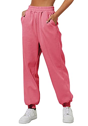 Yovela Pink Pants for Women Cute Sweatpants Teen Girls Pants High Waist Y2k Trendy Lounge Trousers with Pockets,