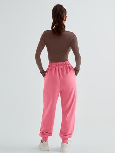 Yovela Pink Pants for Women Cute Sweatpants Teen Girls Pants High Waist Y2k Trendy Lounge Trousers with Pockets,