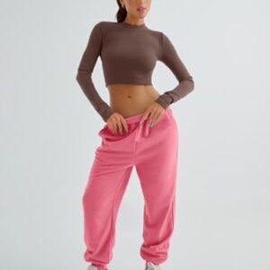 Yovela Pink Pants for Women Cute Sweatpants Teen Girls Pants High Waist Y2k Trendy Lounge Trousers with Pockets,