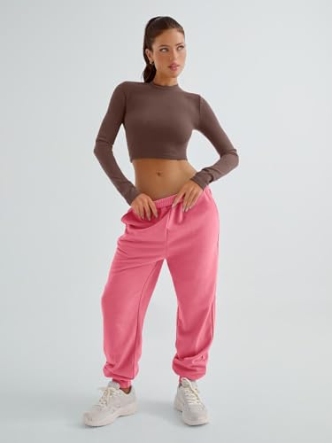 Yovela Pink Pants for Women Cute Sweatpants Teen Girls Pants High Waist Y2k Trendy Lounge Trousers with Pockets,