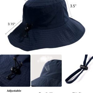 Waterproof Sun UPF 50+ Bucket Hat UV Protection Packable Brimmed Boonie for Women Men Summer Lightweight Hiking Outdoor Cap Navy Blue