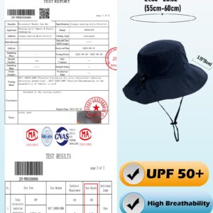 Waterproof Sun UPF 50+ Bucket Hat UV Protection Packable Brimmed Boonie for Women Men Summer Lightweight Hiking Outdoor Cap Navy Blue