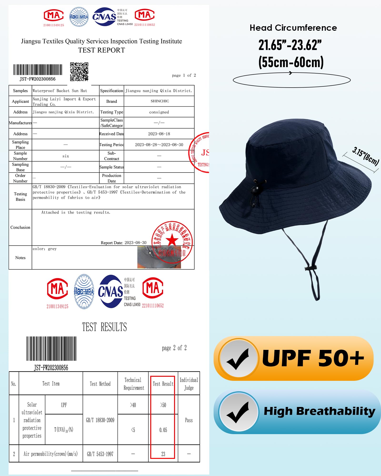 Waterproof Sun UPF 50+ Bucket Hat UV Protection Packable Brimmed Boonie for Women Men Summer Lightweight Hiking Outdoor Cap Navy Blue