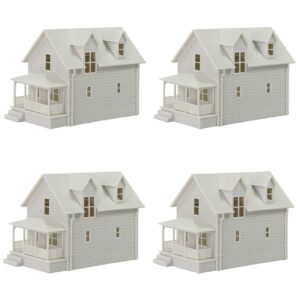 4pcs N Scale Model Blank Buildlings Kit Unassembled Houses for Model Train Layout JZ01JJ (N Scale-4 Units)