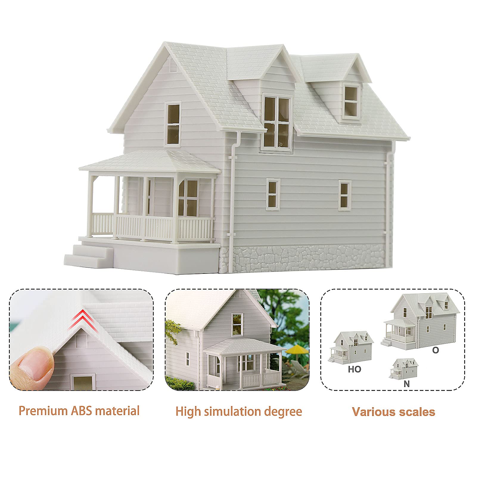 4pcs N Scale Model Blank Buildlings Kit Unassembled Houses for Model Train Layout JZ01JJ (N Scale-4 Units)