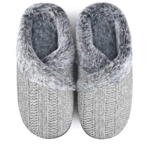 homitem fuzzy slippers for women indoor and outdoor fluffy bedroom house shoes with arch support memory foam winter warm ladeis cute comfy cozy grey size 9-10