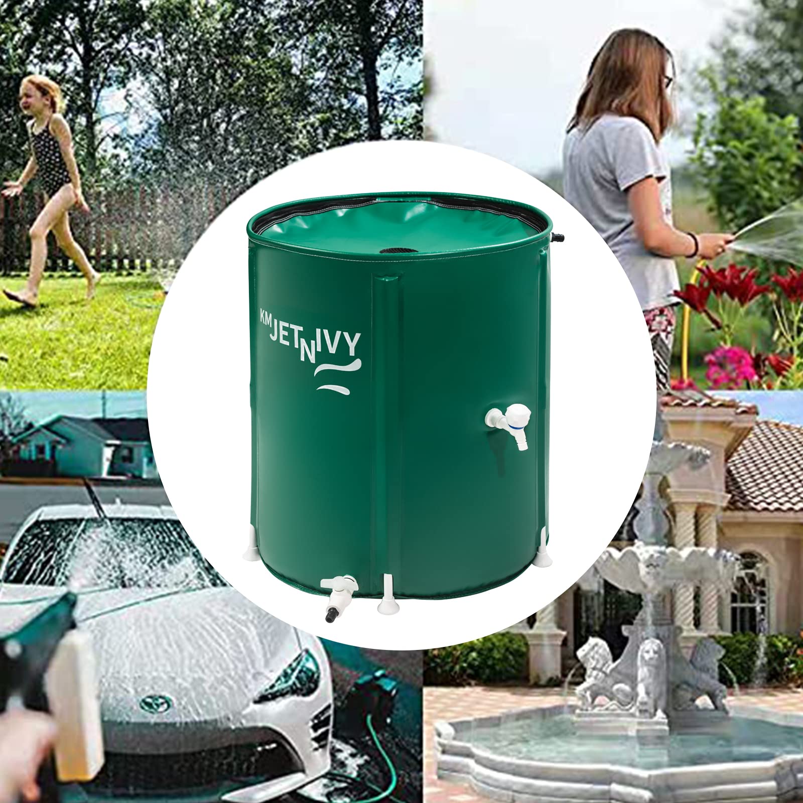 KMJETNIVY Rain Barrel Upgrade Anti-Collapse Collapsible Rainwater Collection System,Portable Water Storage Tank,Garden Water Catcher（Green,100G